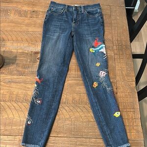 Free People Blue Skinny Jeans with Playful Patches